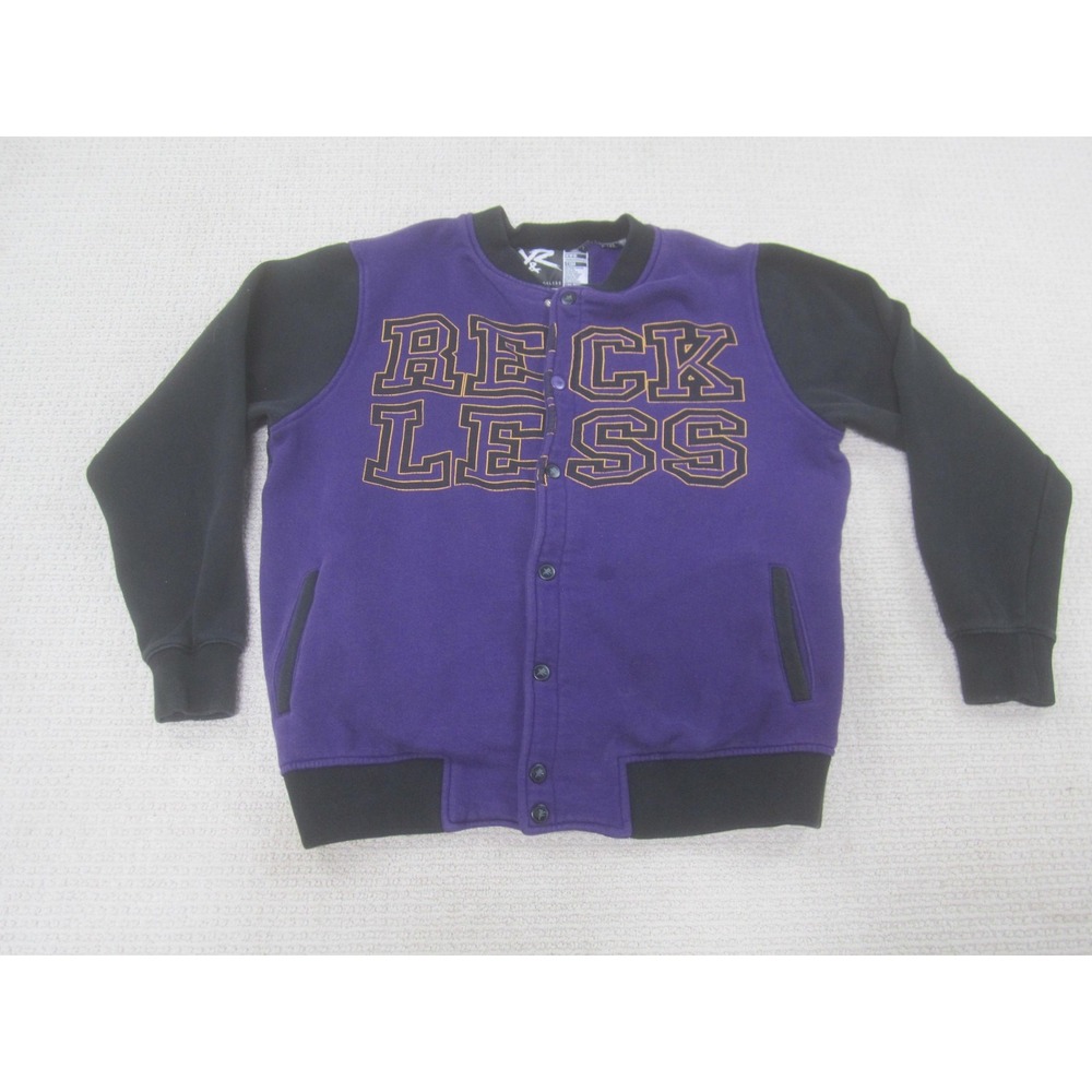 Young & Reckless‎ Jacket Mens Large Purple Black Varsity Snap Button Graphic